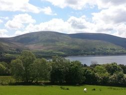 Remote view of the lake on the background of beautiful nature