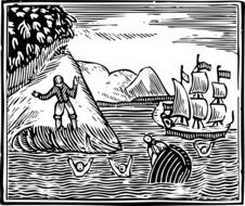 robinson crusoe in black and white illustration