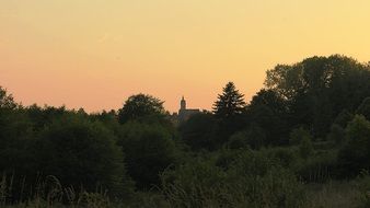 Landscape with the sunset in France in evening