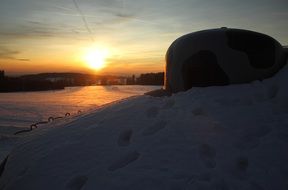 bunker on the mountain in the sunset light