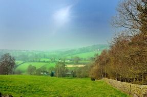 panorama of a green spring field in north Yokshire, England