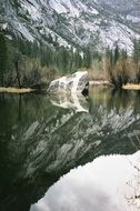 Reflexion of mountains and trees in a water