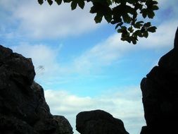 silhouettes of rocks against the sky