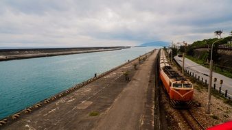 harbour port with red train landscape