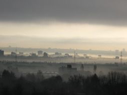 cityscape of foggy Frankfurt