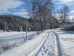 Snow on the road in winter