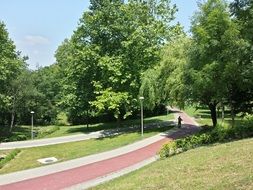 red brick path in the park