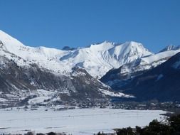 panoramic view of the snow-capped valley in the mountains