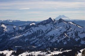 snowy mountains in sunny day