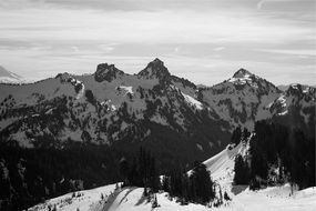 mountain peaks, black and white drawing