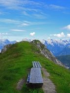 benches for tourists in the mountains of austria
