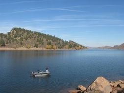 landscape of fishing on lake in summer