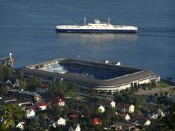 top view of a cruise liner at sea in norway