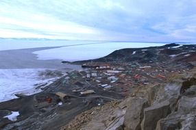 Beautiful panorama of the beautiful village in snow in Antarctica
