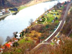 panorama of the village on the river bank