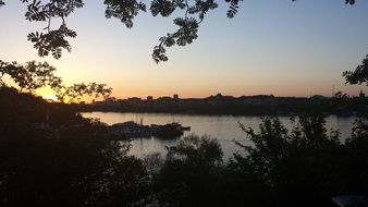 Landscape of sunset over the calm lake