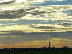 a tower in the evening sky