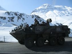 tank rides near the mountain