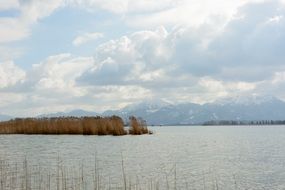 Lake and snowy mountains