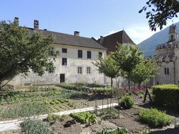 flowering garden in front of the monastery
