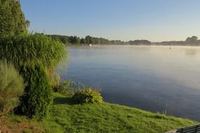 lake, haze, landscape