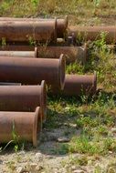 iron pipes on the meadow