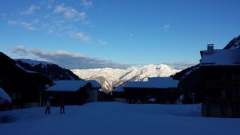 people in the alpine village on the mountain