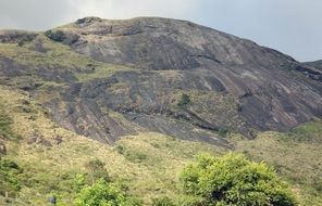 Landscape of mountains with green plants under clear skies