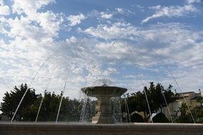 Fountain in garden Cloud sky scene