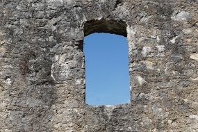 window in ruin castle stone wall