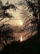 bright evening sun in the river