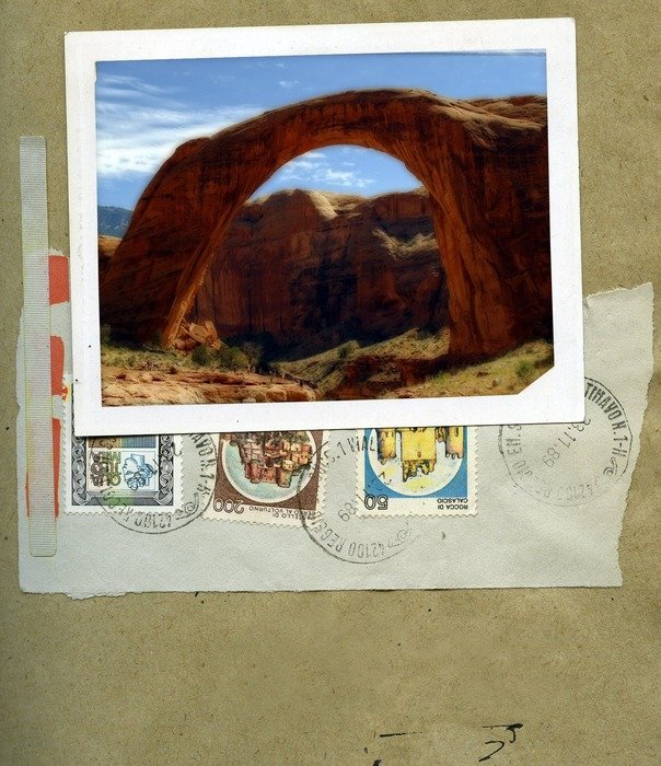 stamp on the envelope in the form of a rainbow bridge