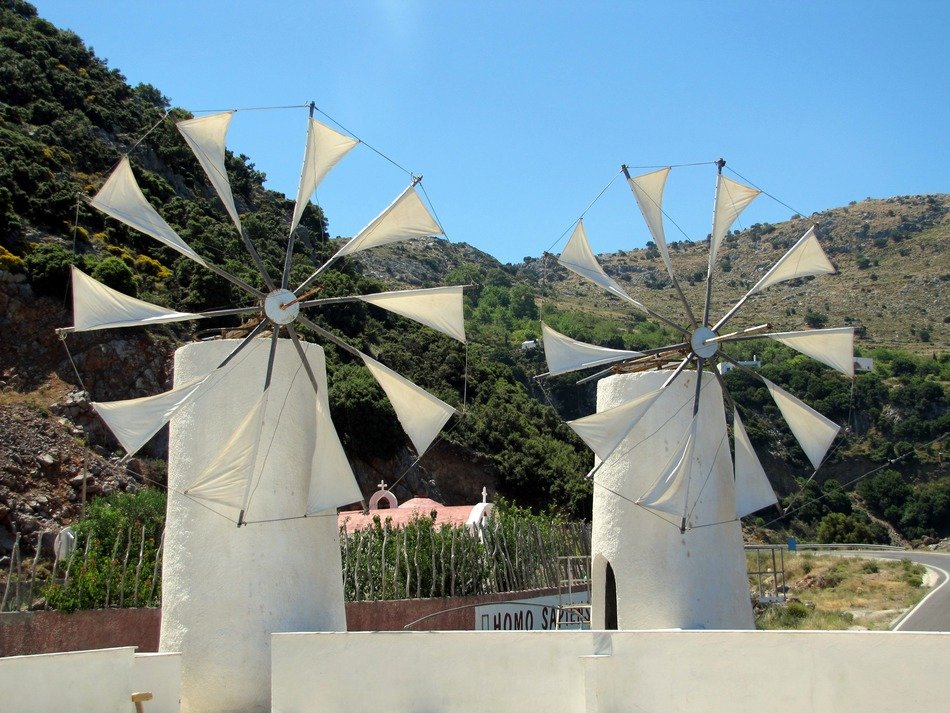 windmills on the island of Crete