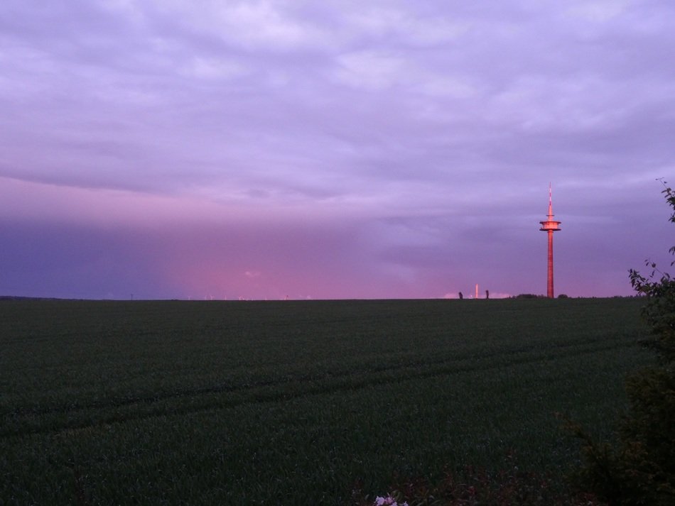 radio tower at twilight