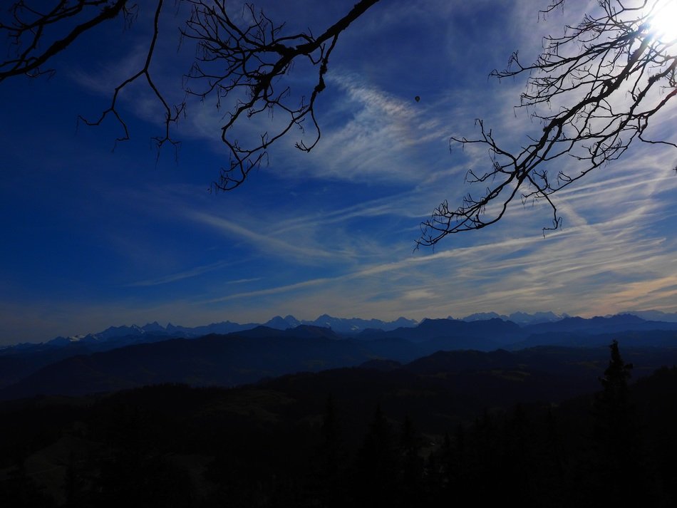 panorama of the Alps in the mist