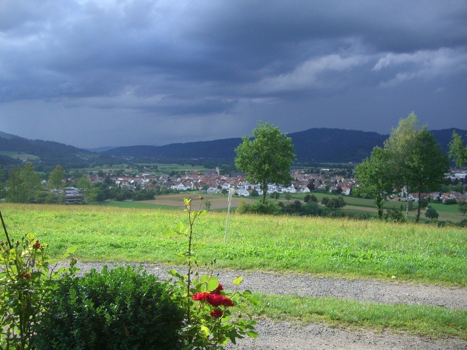 dark clouds on the town of the Kirchzarten