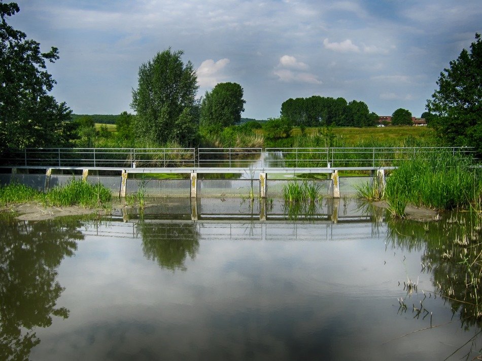 a pedestrian bridge on the background of the beautiful summer landscape