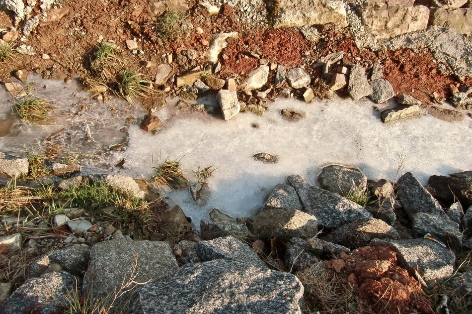 frozen water on the rocks
