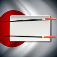 Vector White plate with chopsticks on Japanese flag background
