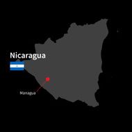 Detailed map of Nicaragua and capital city Managua with flag