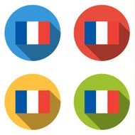 Collection of 4 isolated flat buttons (icons) with FRANCE flag