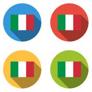 Collection of 4 isolated flat buttons (icons) with Italian flag