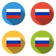 Collection of 4 isolated flat buttons (icons) with RUSSIAN FLAG