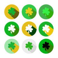 Set of colorful Irish shamrock flat icons with shadow vector