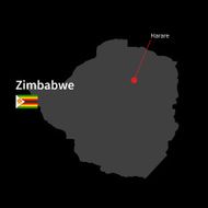 Detailed map of Zimbabwe and capital city Harare with flag
