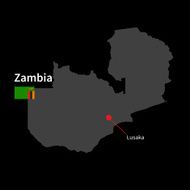 Detailed map of Zambia and capital city Lusaka with flag