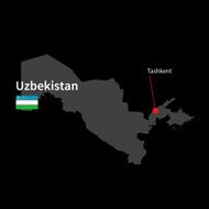 Detailed map of Uzbekistan and capital city Tashkent with flag