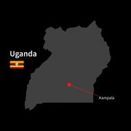 Detailed map of Uganda and capital city Kampala with flag