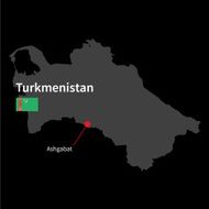 Detailed map of Turkmenistan and capital city Ashgabat with flag