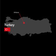 Detailed map of Turkey and capital city Ankara with flag